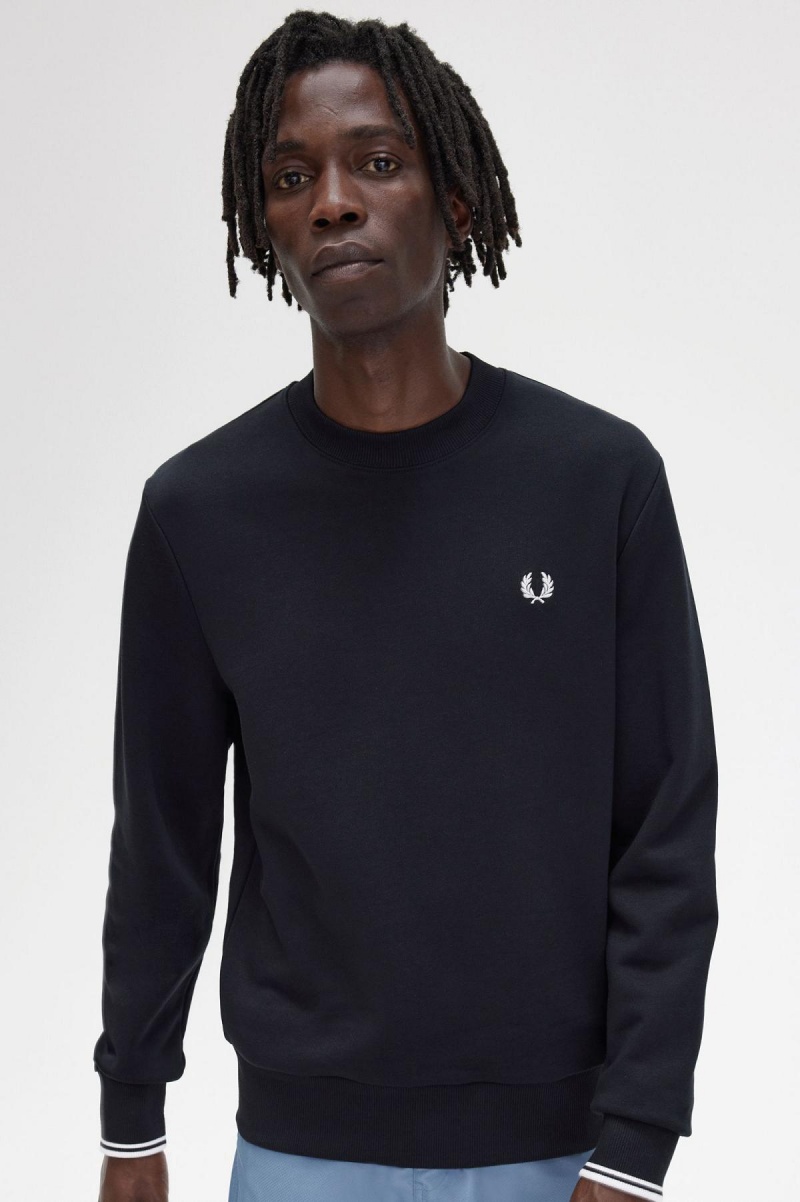 Fred Perry Crew Neck Sweatshirt Träningsoverall Herr Svarta | MSEHR66230