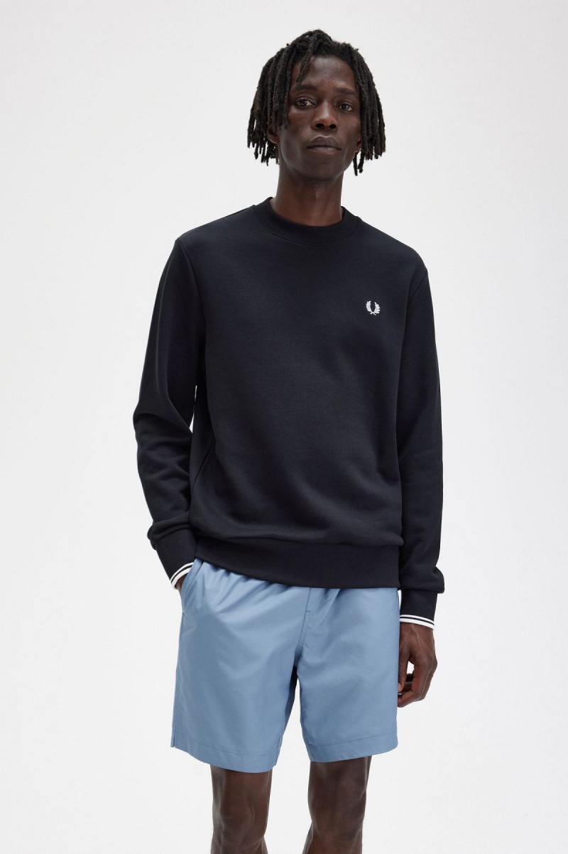 Fred Perry Crew Neck Sweatshirt Träningsoverall Herr Svarta | MSEHR66230