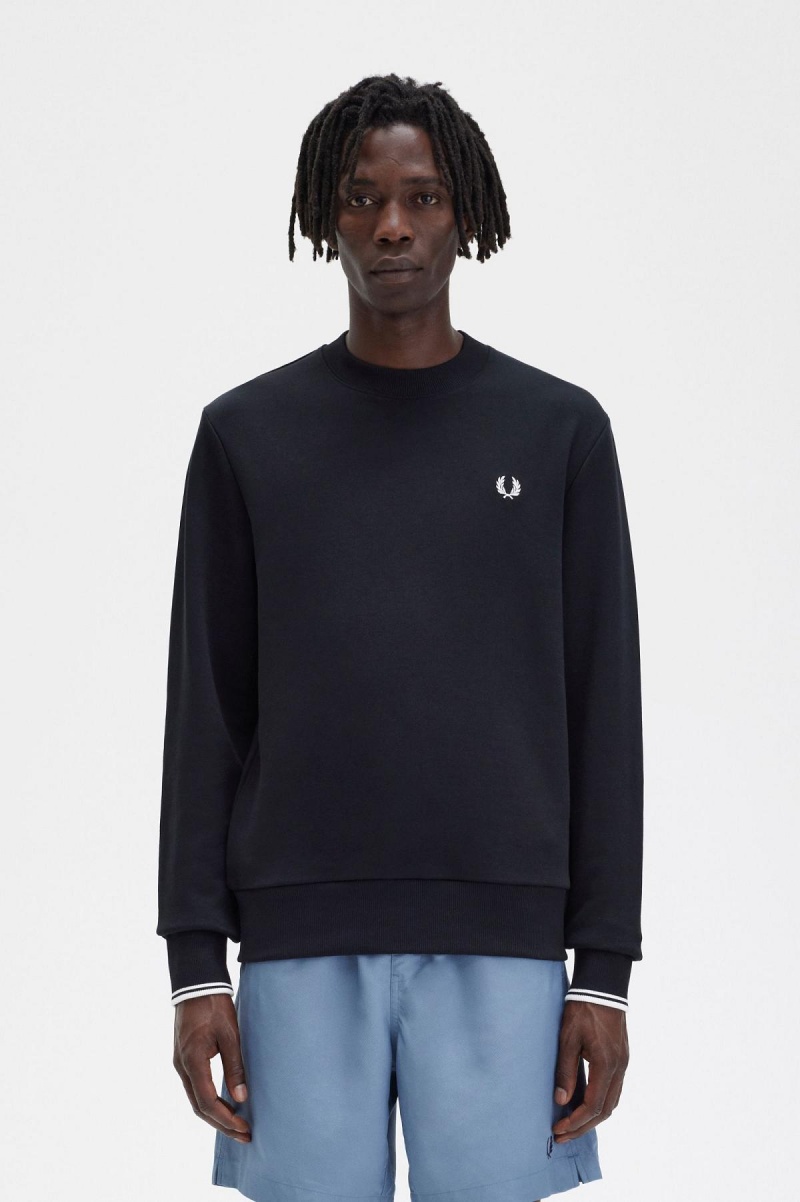 Fred Perry Crew Neck Sweatshirt Träningsoverall Herr Svarta | MSEHR66230