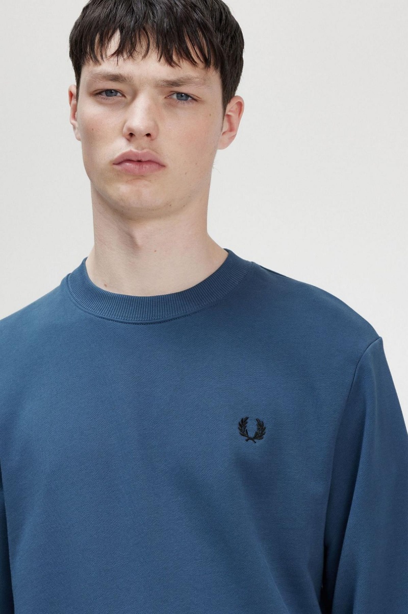 Fred Perry Crew Neck Sweatshirt Träningsoverall Herr Blå | QSEUV82384