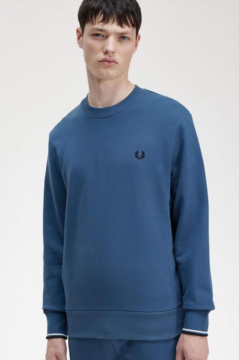 Fred Perry Crew Neck Sweatshirt Träningsoverall Herr Blå | QSEUV82384