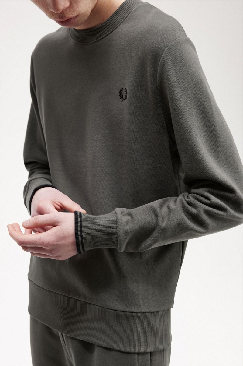 Fred Perry Crew Neck Sweatshirt Träningsoverall Herr Gröna | ASEDF80759