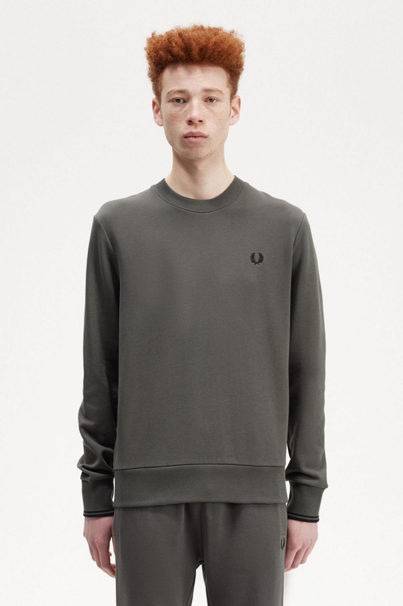 Fred Perry Crew Neck Sweatshirt Träningsoverall Herr Gröna | ASEDF80759