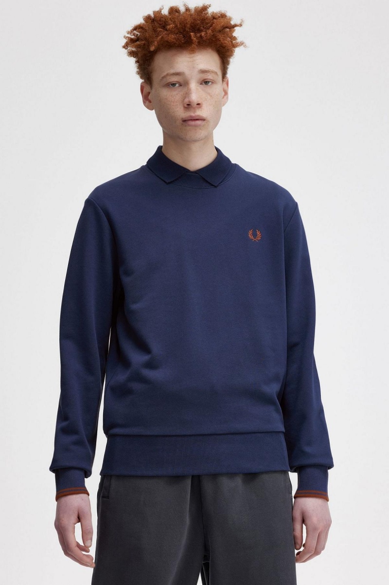 Fred Perry Crew Neck Tröjor Herr Marinblå Bruna | MSEFT45475