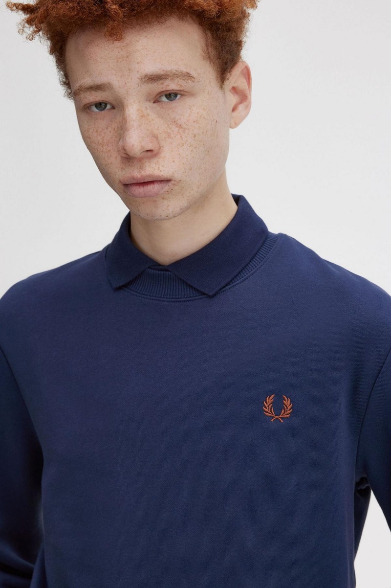 Fred Perry Crew Neck Tröjor Herr Marinblå Bruna | MSEFT45475