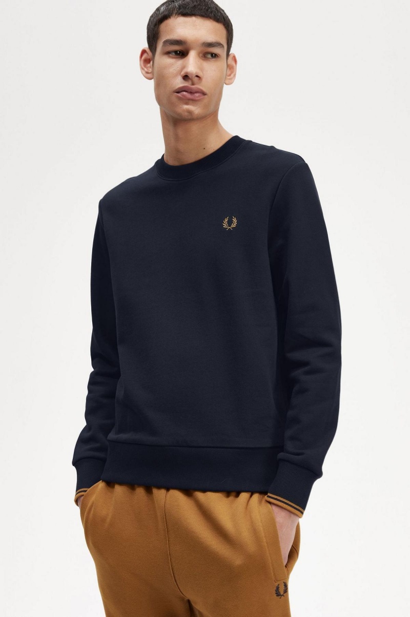 Fred Perry Crew Neck Tröjor Herr Marinblå Mörk | SEXMI82138