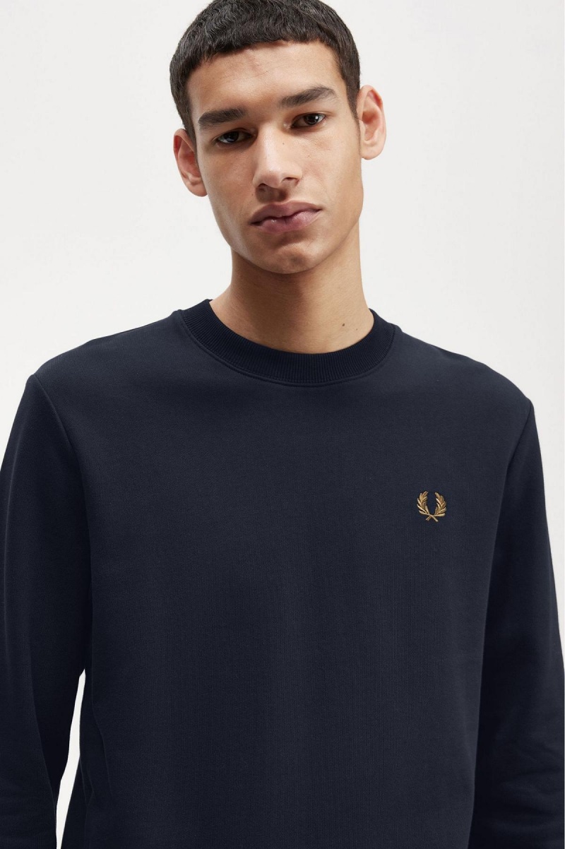 Fred Perry Crew Neck Tröjor Herr Marinblå Mörk | SEXMI82138