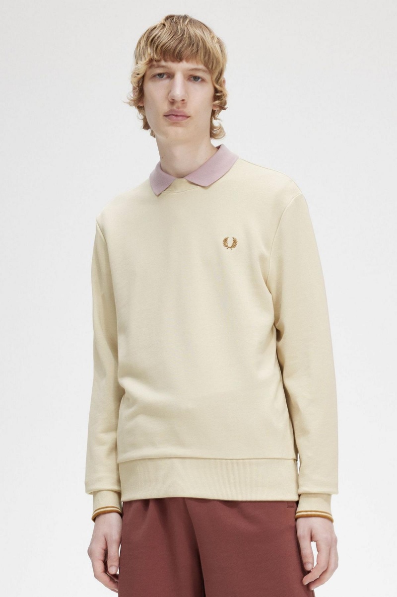 Fred Perry Crew Neck Tröjor Herr Oatmeal | SEXMI89254