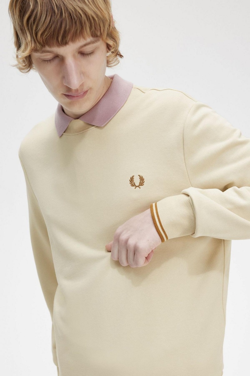 Fred Perry Crew Neck Tröjor Herr Oatmeal | SEXMI89254