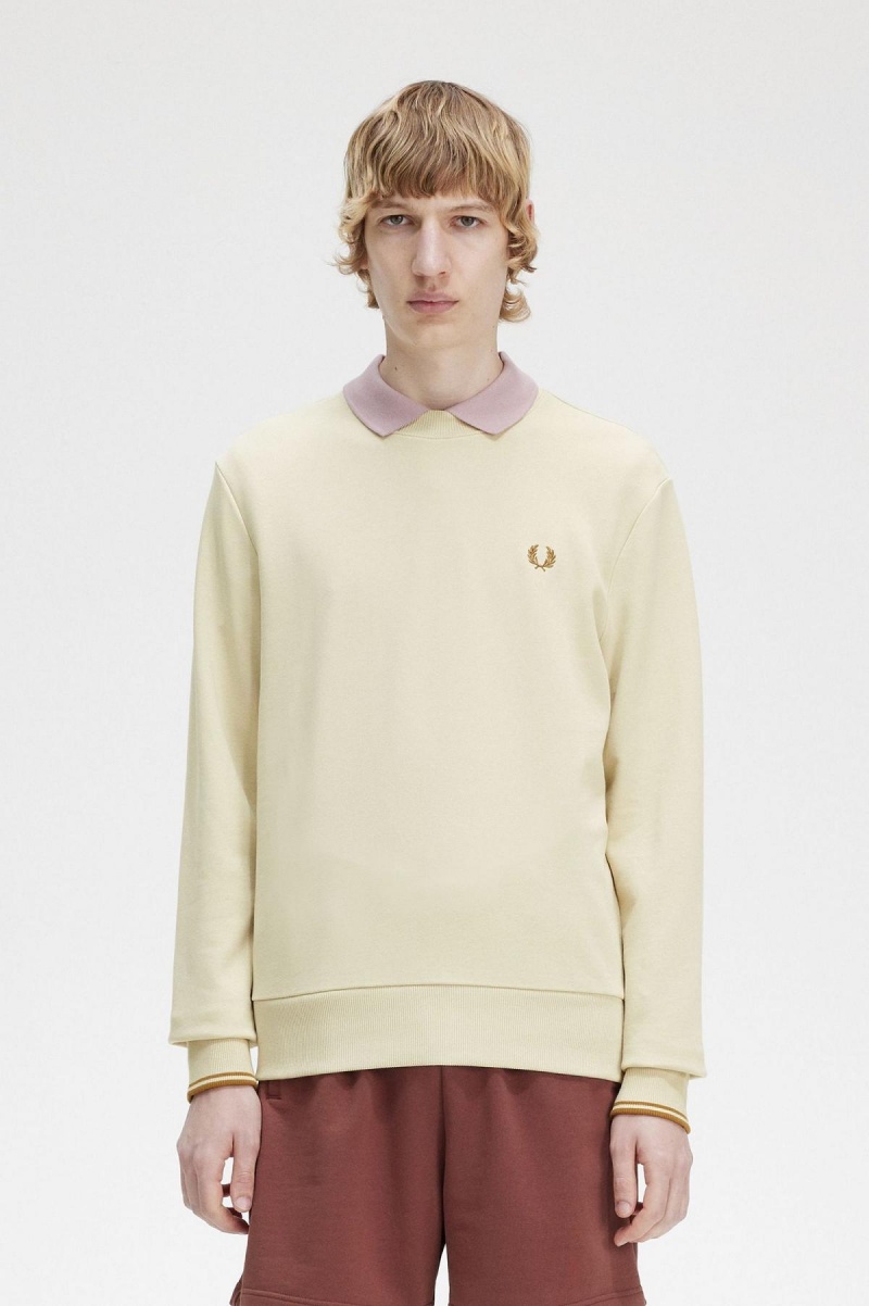 Fred Perry Crew Neck Tröjor Herr Oatmeal | SEXMI89254