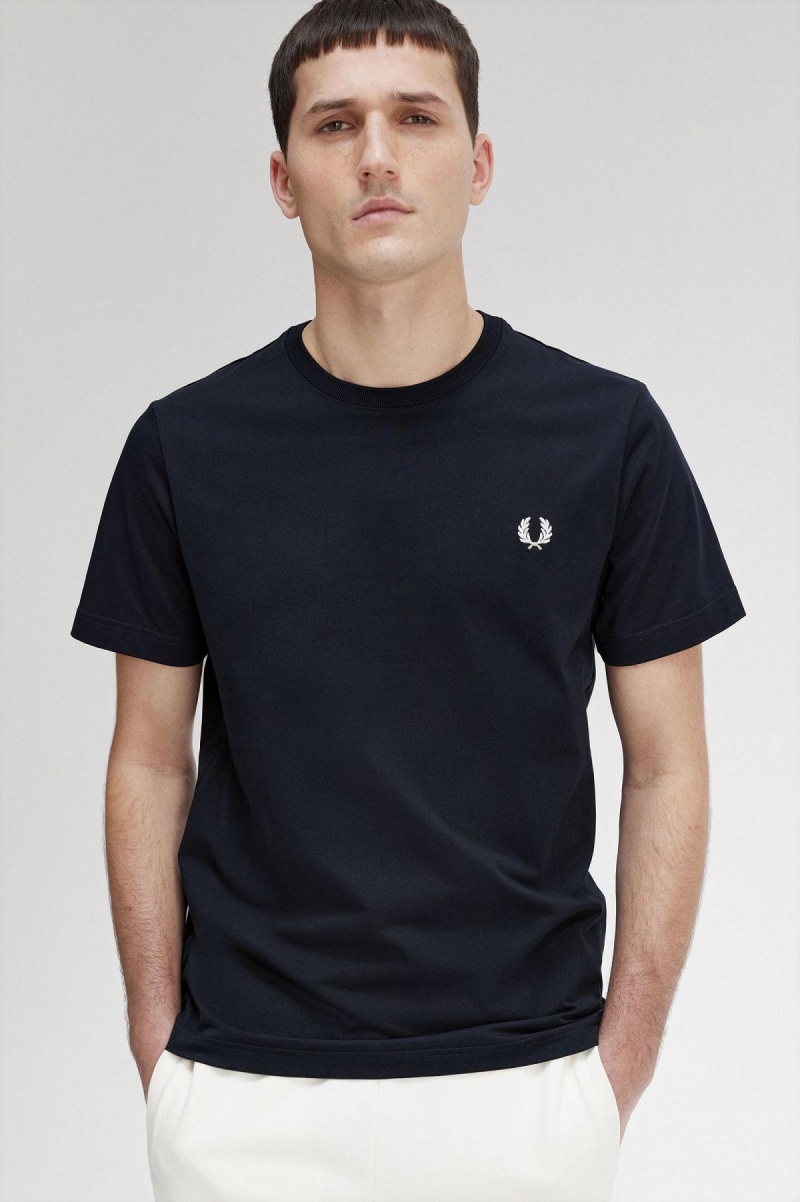 Fred Perry Crew Neck T-shirt Herr Marinblå | XSEBH77847