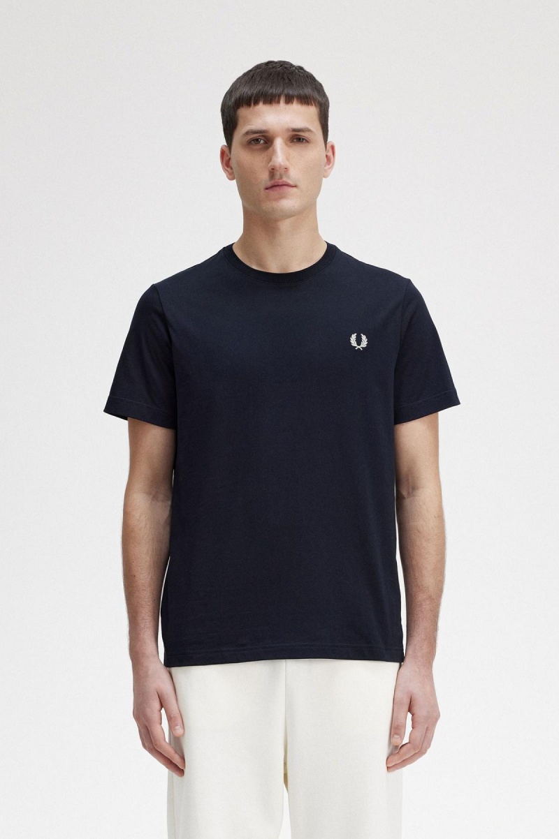 Fred Perry Crew Neck T-shirt Herr Marinblå | XSEBH77847