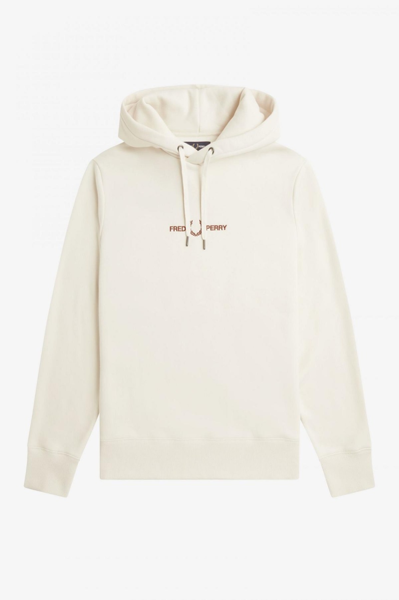 Fred Perry Embroidered Hooded Tröjor Herr Ecru | TSEPQ99921