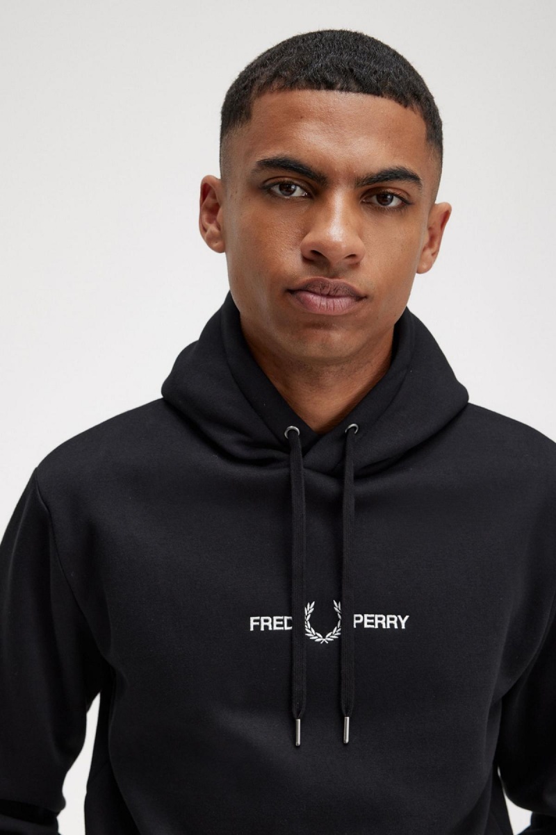 Fred Perry Embroidered Hooded Tröjor Herr Svarta | ASEDF16110