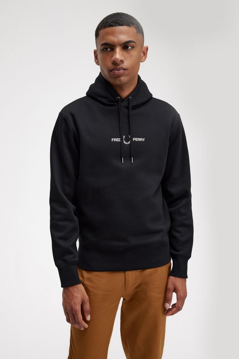 Fred Perry Embroidered Hooded Tröjor Herr Svarta | ASEDF16110