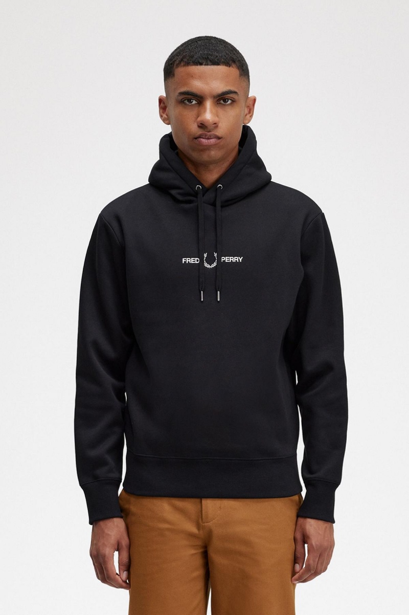 Fred Perry Embroidered Hooded Tröjor Herr Svarta | ASEDF16110