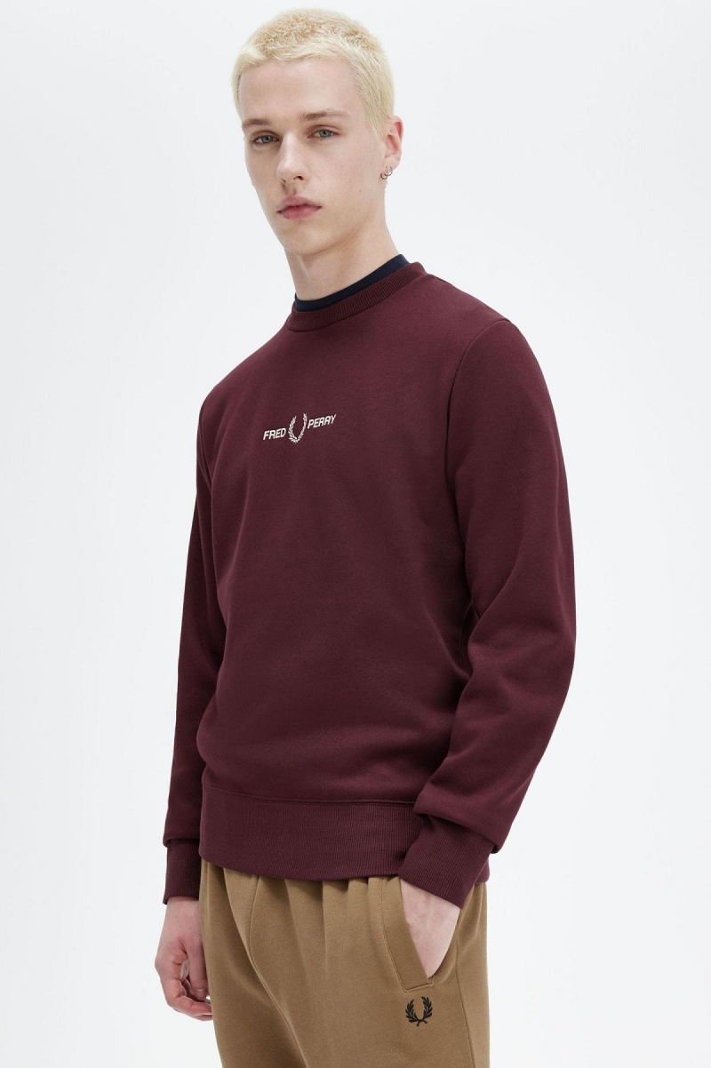 Fred Perry Embroidered Tröjor Herr Oxblood | YSEGT38434