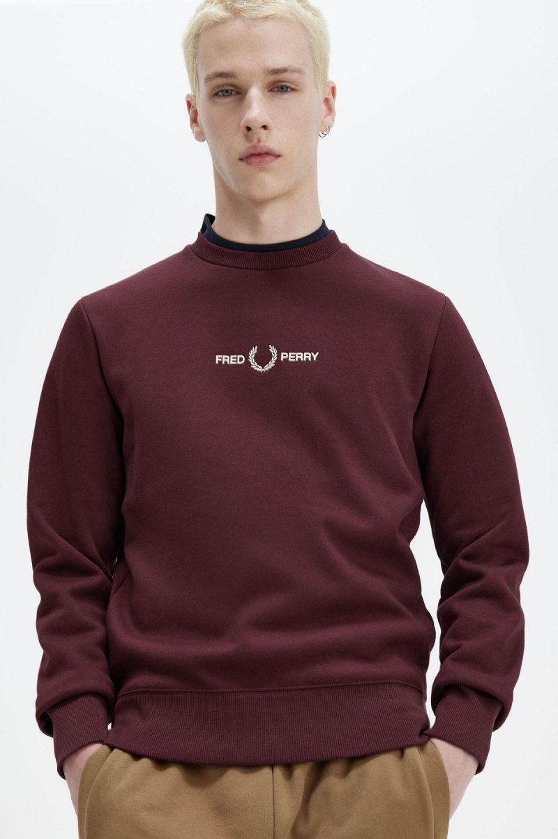 Fred Perry Embroidered Tröjor Herr Oxblood | YSEGT38434