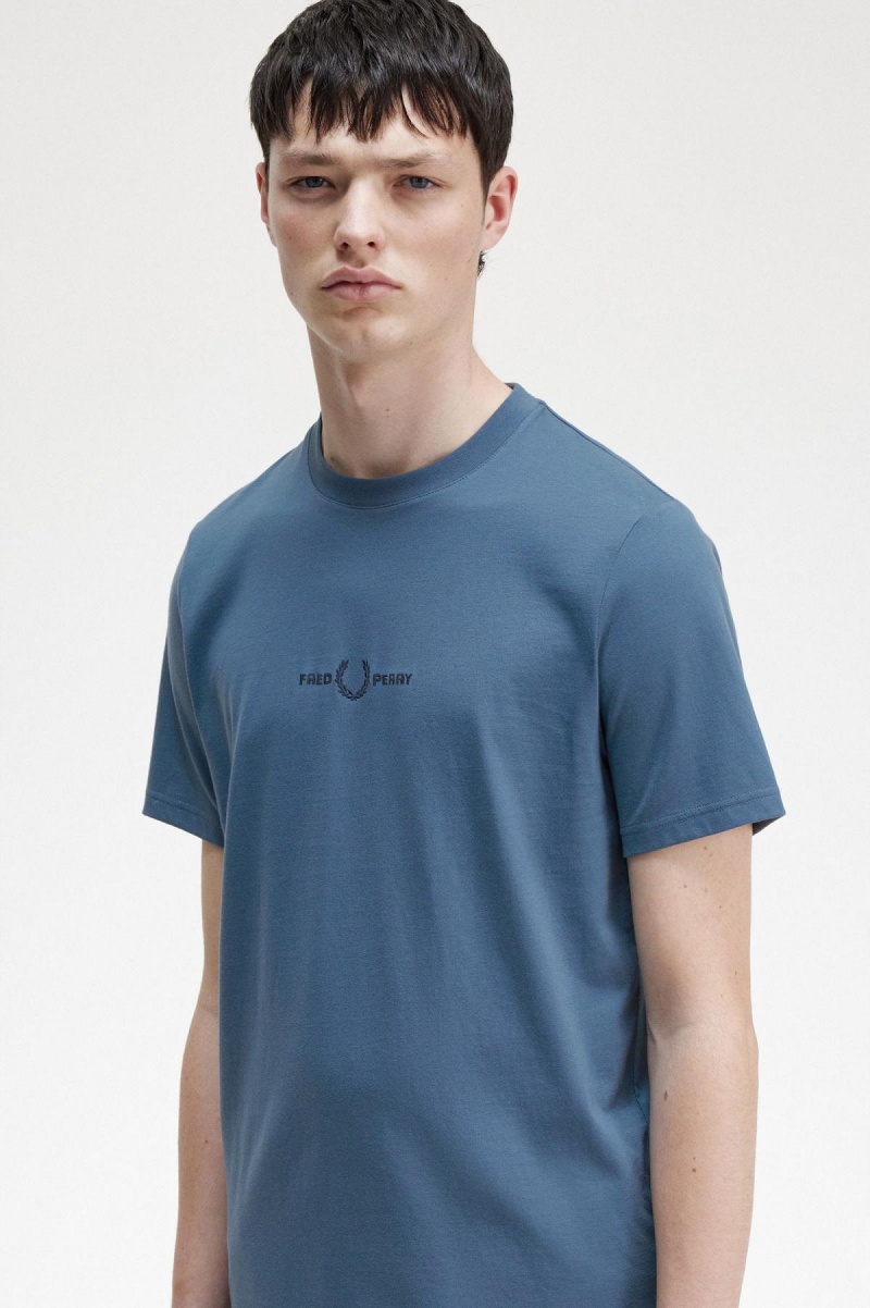 Fred Perry Embroidered T-shirt Herr Blå | XSEGW37461