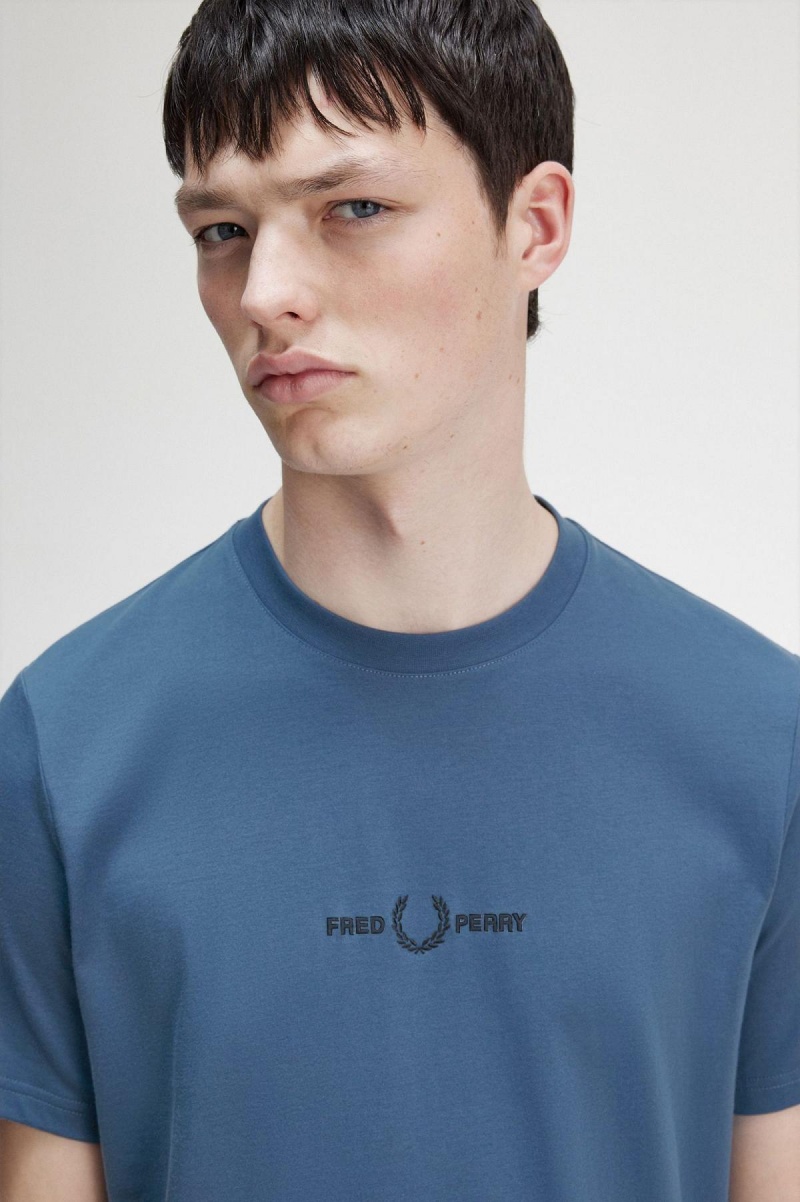 Fred Perry Embroidered T-shirt Herr Blå | XSEGW37461