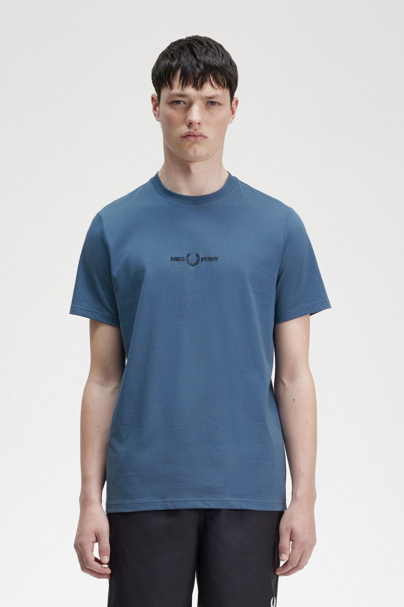 Fred Perry Embroidered T-shirt Herr Blå | XSEGW37461