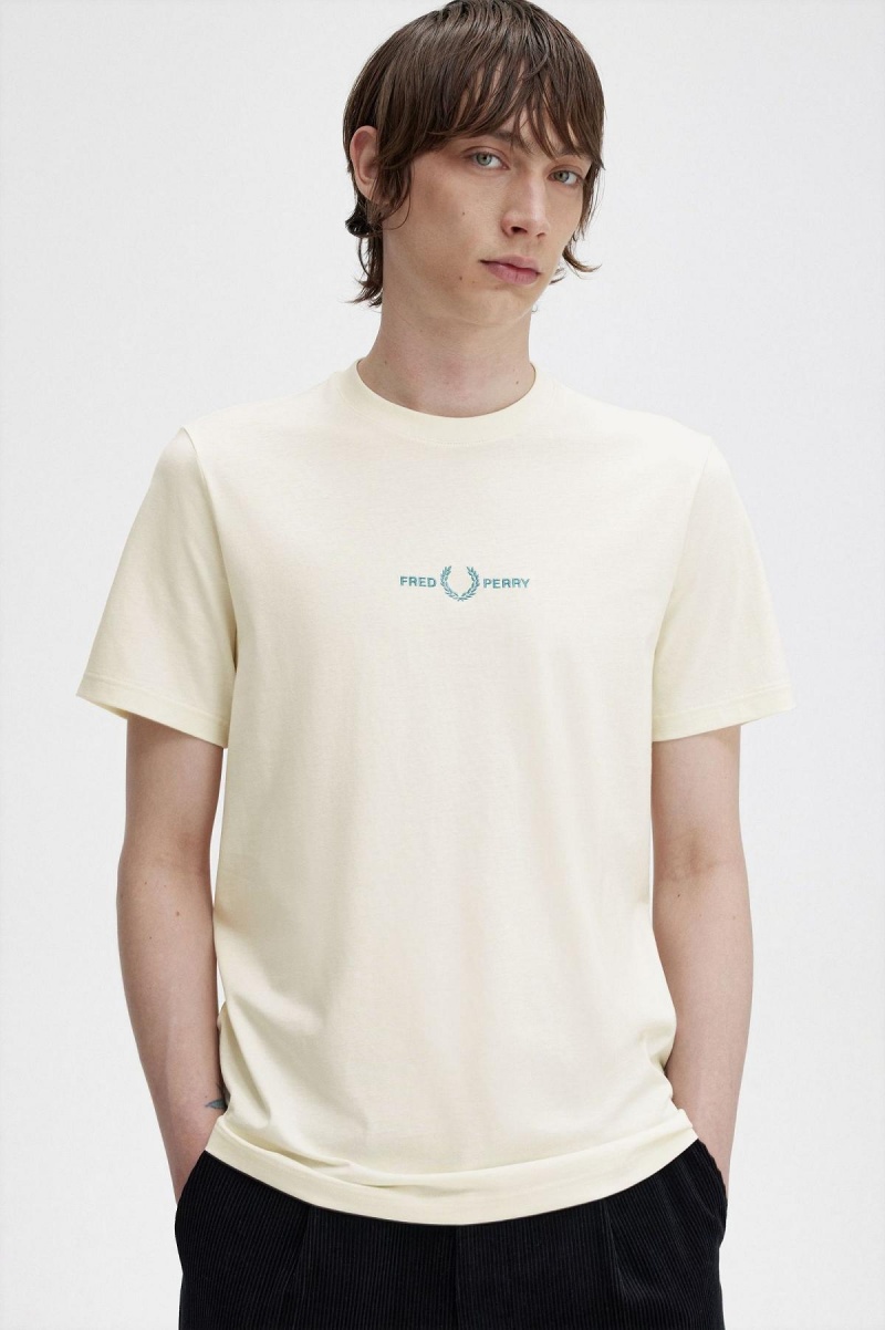 Fred Perry Embroidered T-shirt Herr Ecru | LSESX78059