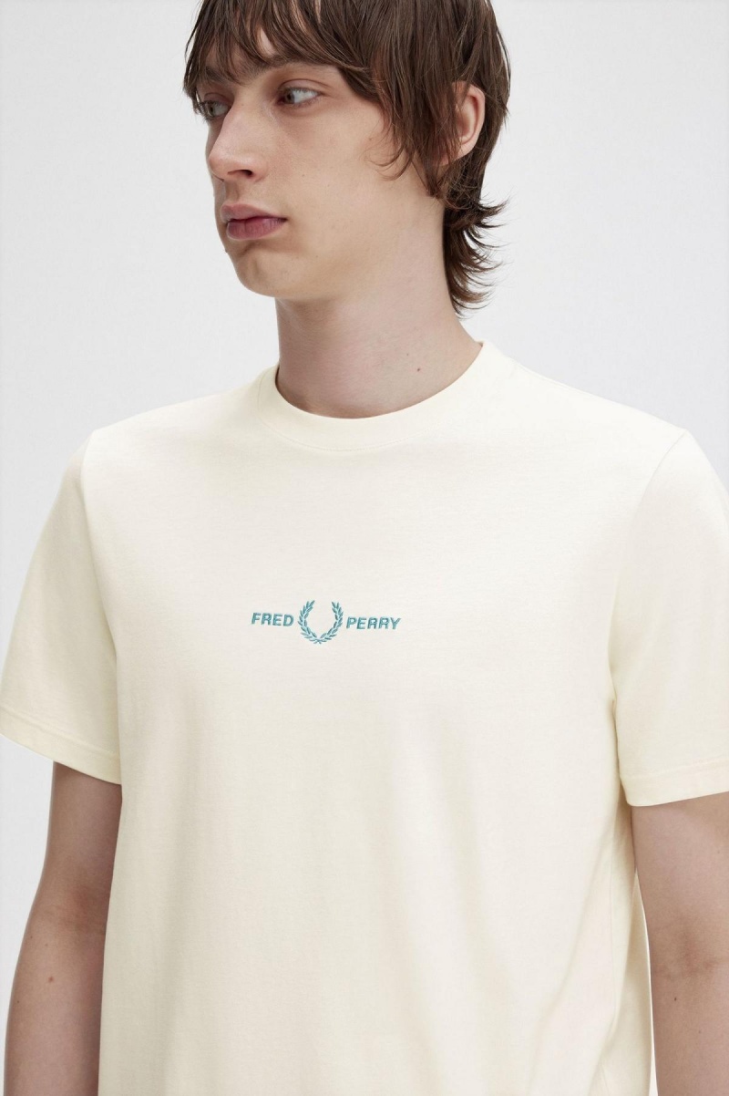 Fred Perry Embroidered T-shirt Herr Ecru | LSESX78059