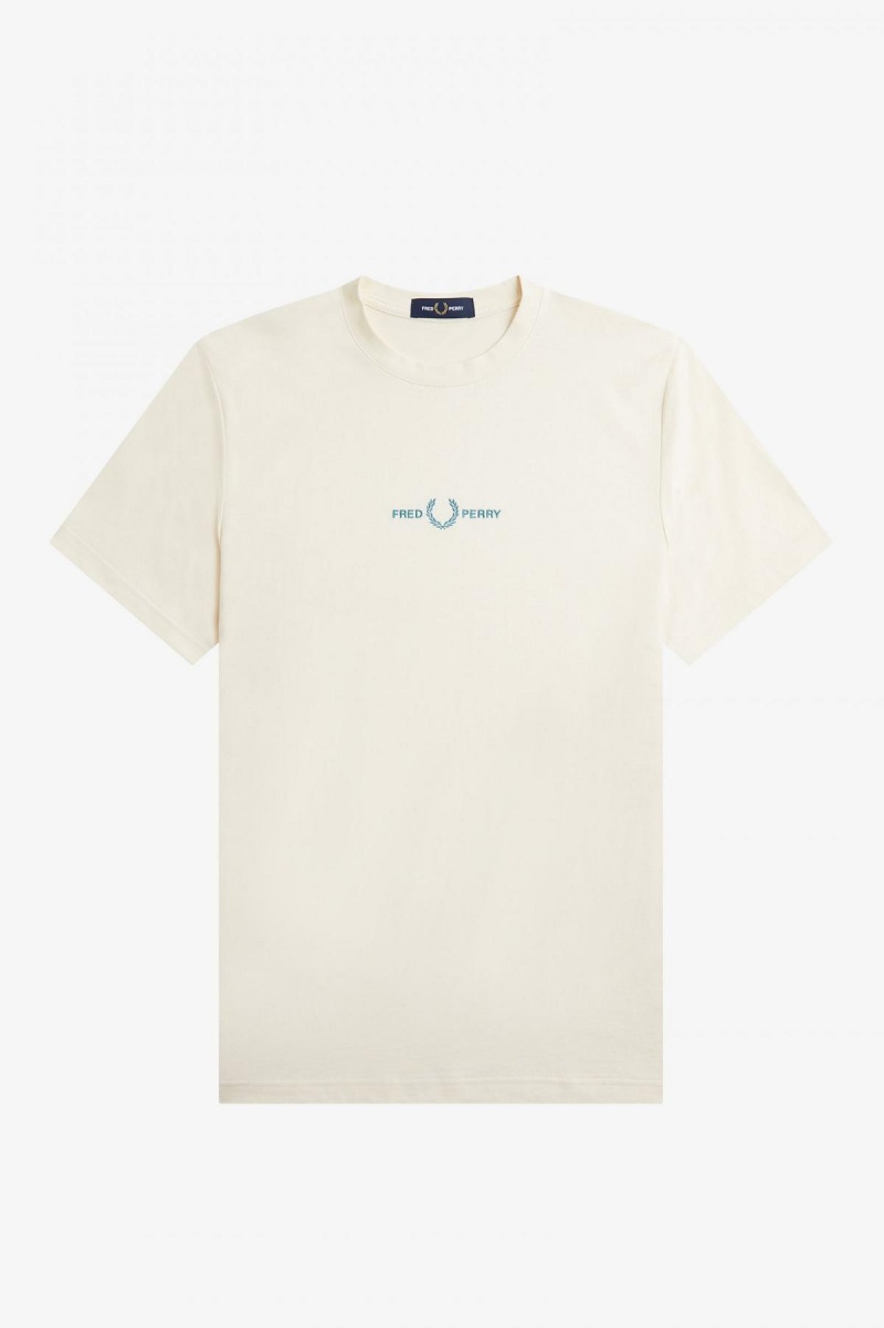 Fred Perry Embroidered T-shirt Herr Ecru | LSESX78059