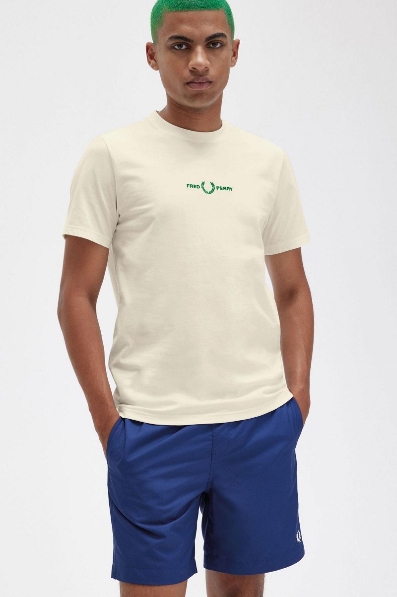 Fred Perry Embroidered T-shirt Herr Ecru | USETG76950