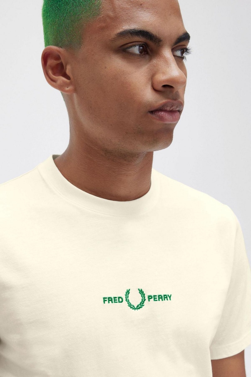 Fred Perry Embroidered T-shirt Herr Ecru | USETG76950