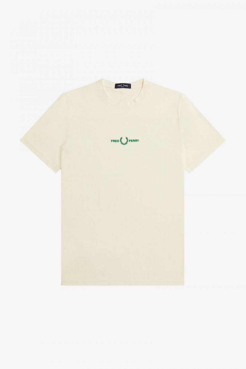 Fred Perry Embroidered T-shirt Herr Ecru | USETG76950