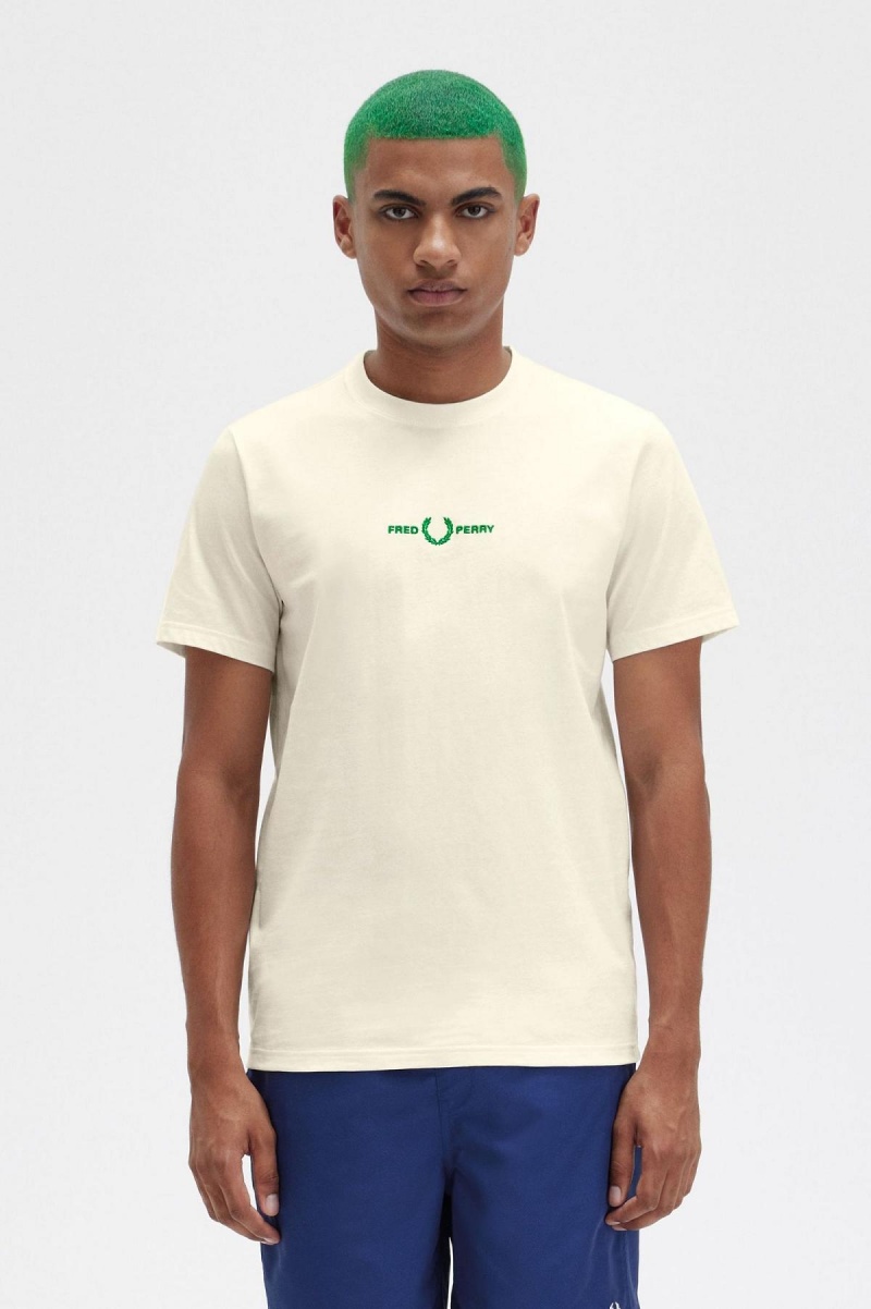 Fred Perry Embroidered T-shirt Herr Ecru | USETG76950