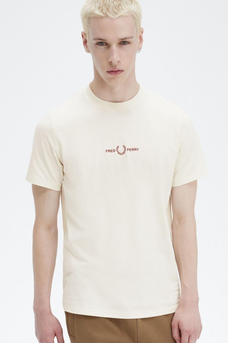 Fred Perry Embroidered T-shirt Herr Ecru | ASEDF41399