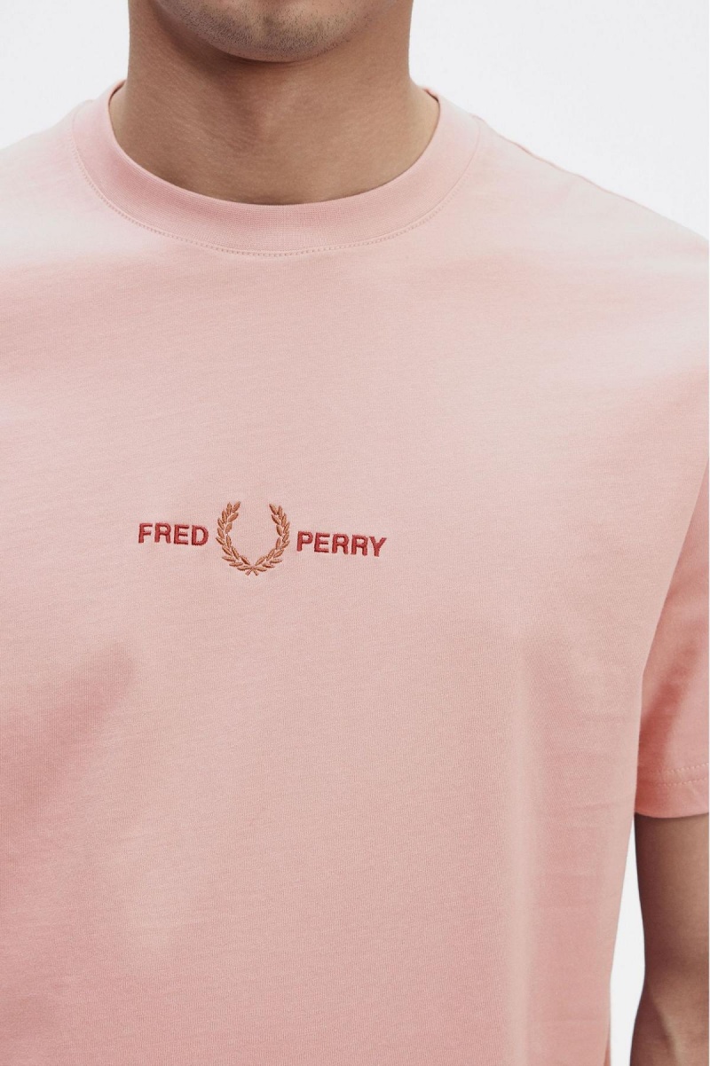 Fred Perry Embroidered T-shirt Herr Rosa Rosa | SENEJ50099