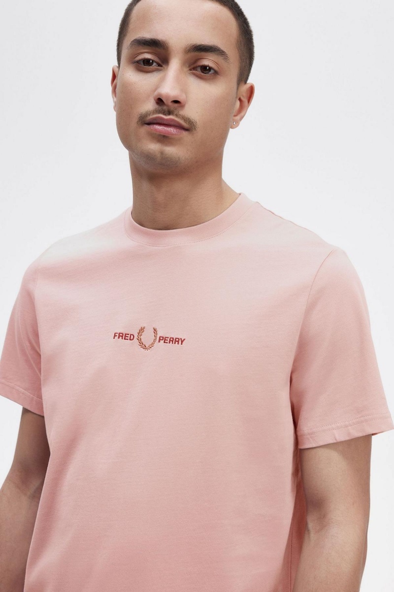 Fred Perry Embroidered T-shirt Herr Rosa Rosa | SENEJ50099