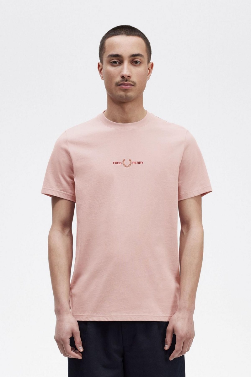 Fred Perry Embroidered T-shirt Herr Rosa Rosa | SENEJ50099