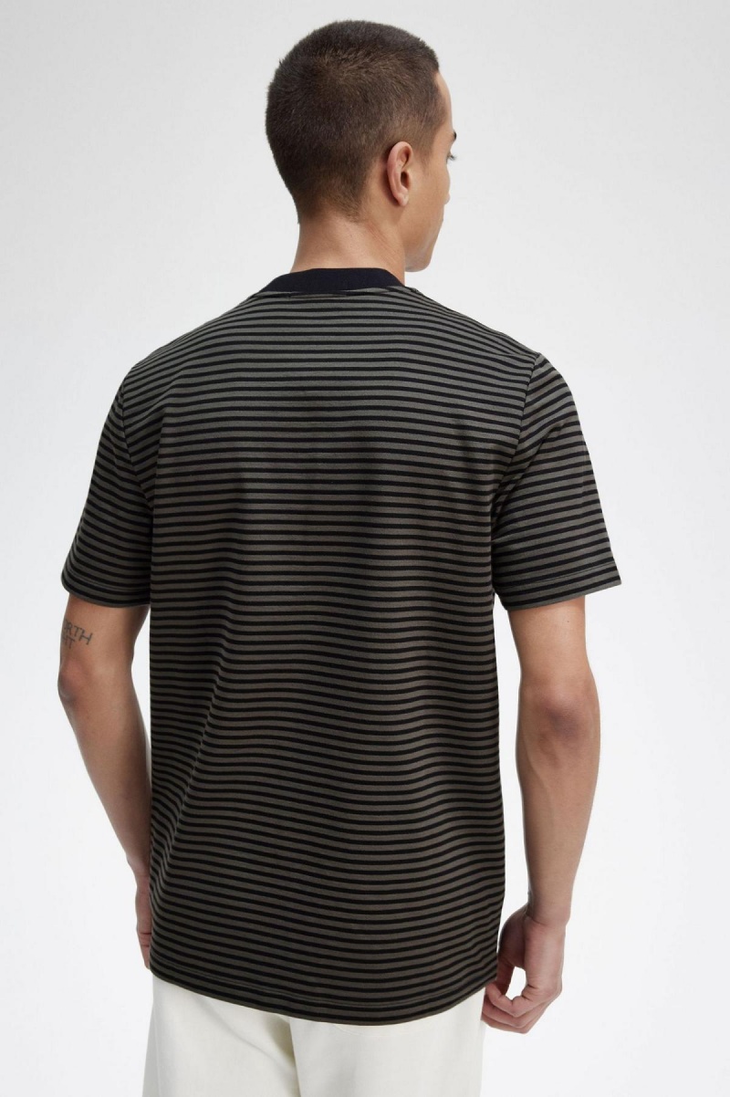 Fred Perry Fine Stripe Heavyweight T-shirt Herr Svarta Gröna | SEJZR66998