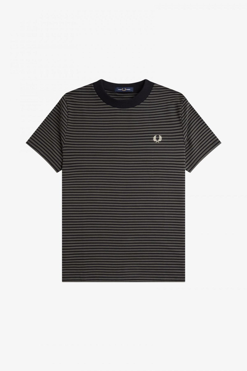 Fred Perry Fine Stripe Heavyweight T-shirt Herr Svarta Gröna | SEJZR66998