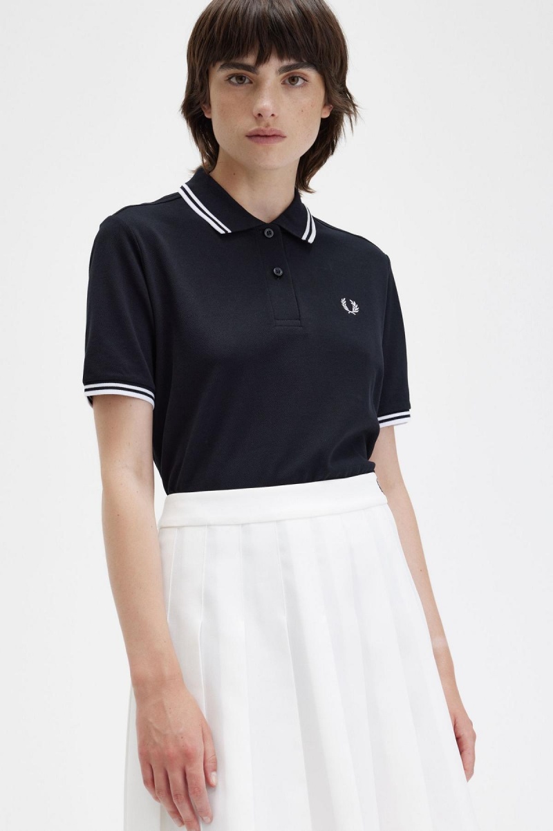 Fred Perry G3600 Fred Perry Shirt Dam Svarta Vita Vita | SEEGJ24539