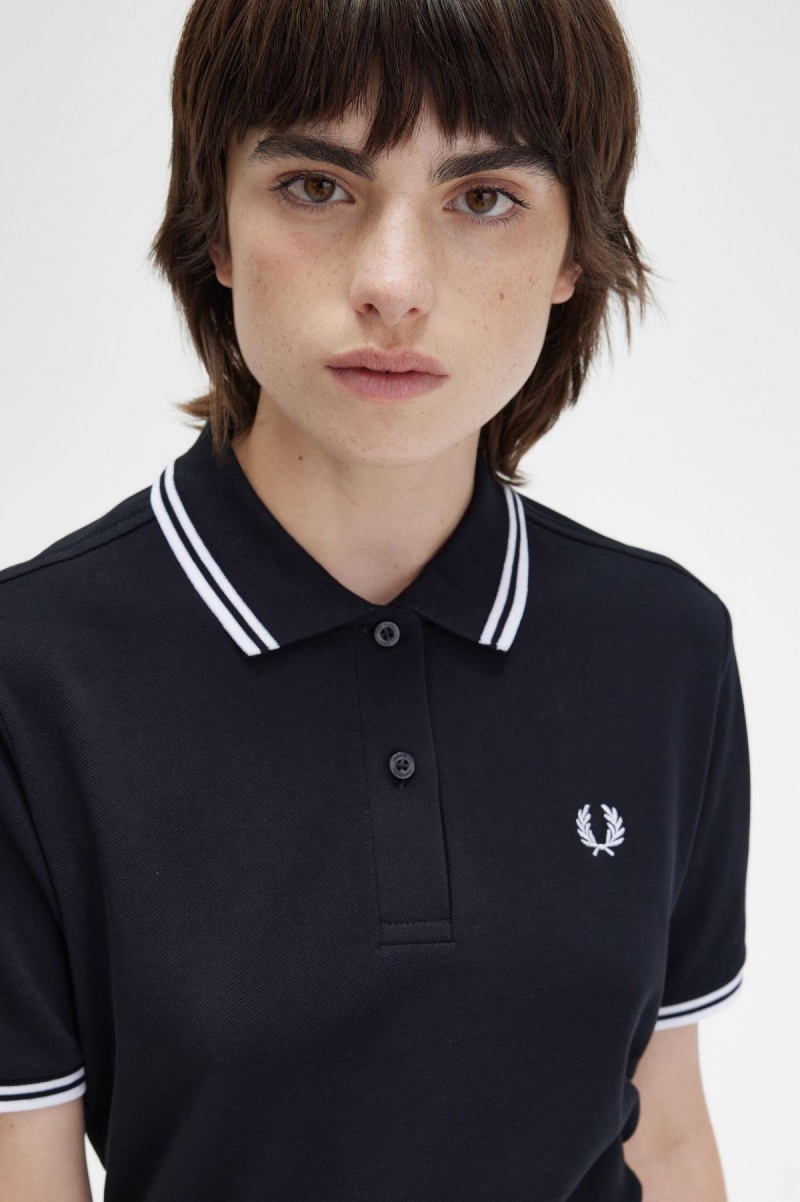 Fred Perry G3600 Fred Perry Shirt Dam Svarta Vita Vita | SEEGJ24539