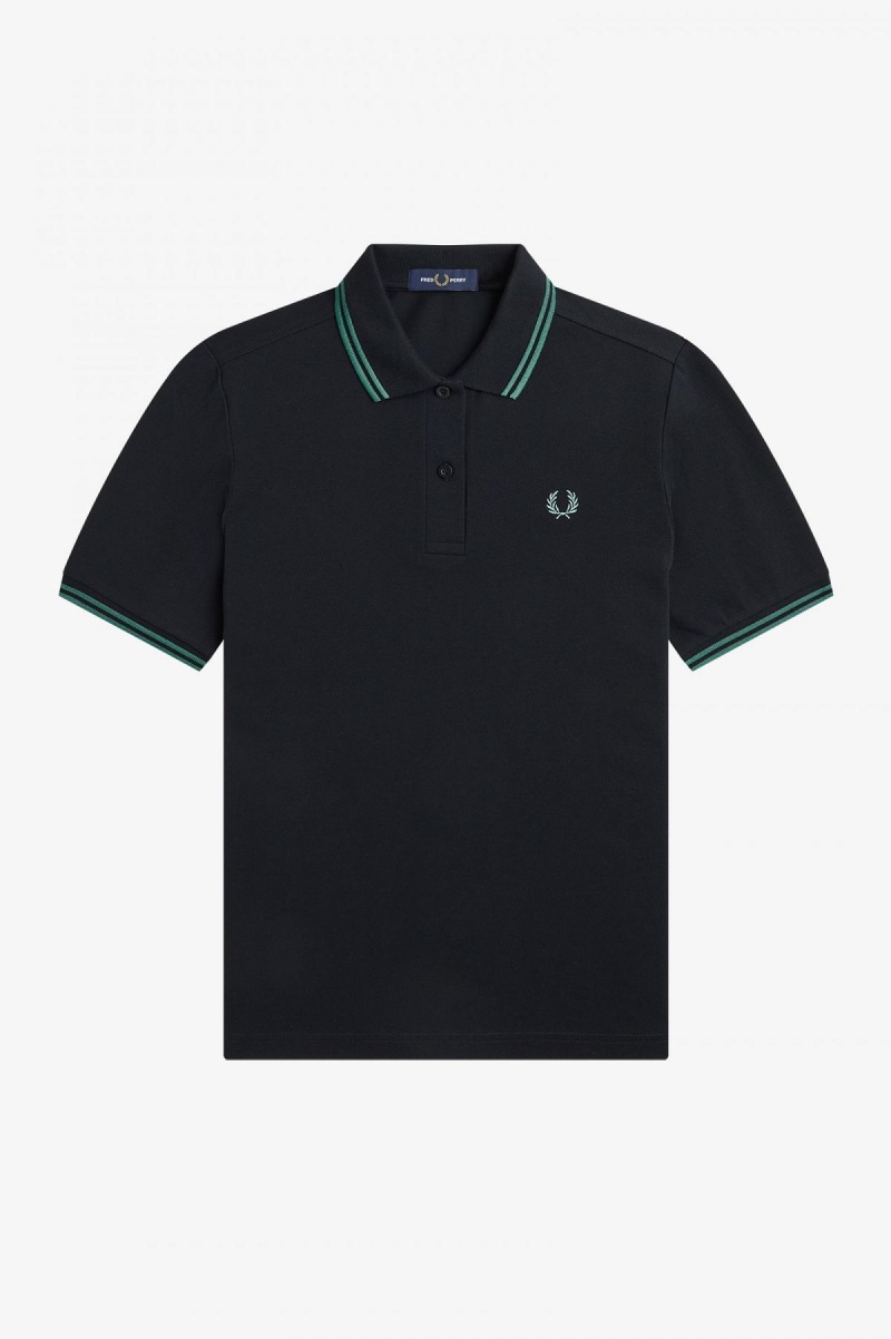 Fred Perry G3600 Fred Perry Shirt Dam Svarta Mörkmintgröna Mörkmintgröna | TSEPQ14610