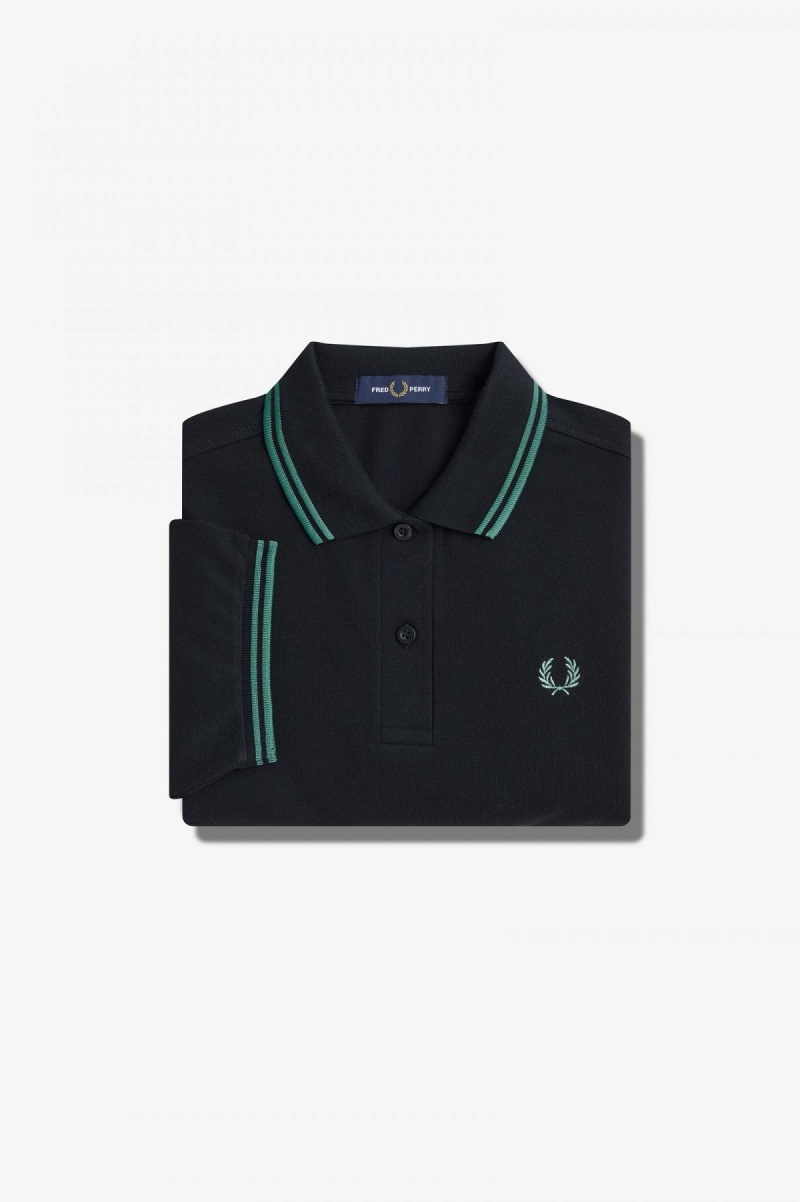 Fred Perry G3600 Fred Perry Shirt Dam Svarta Mörkmintgröna Mörkmintgröna | TSEPQ14610