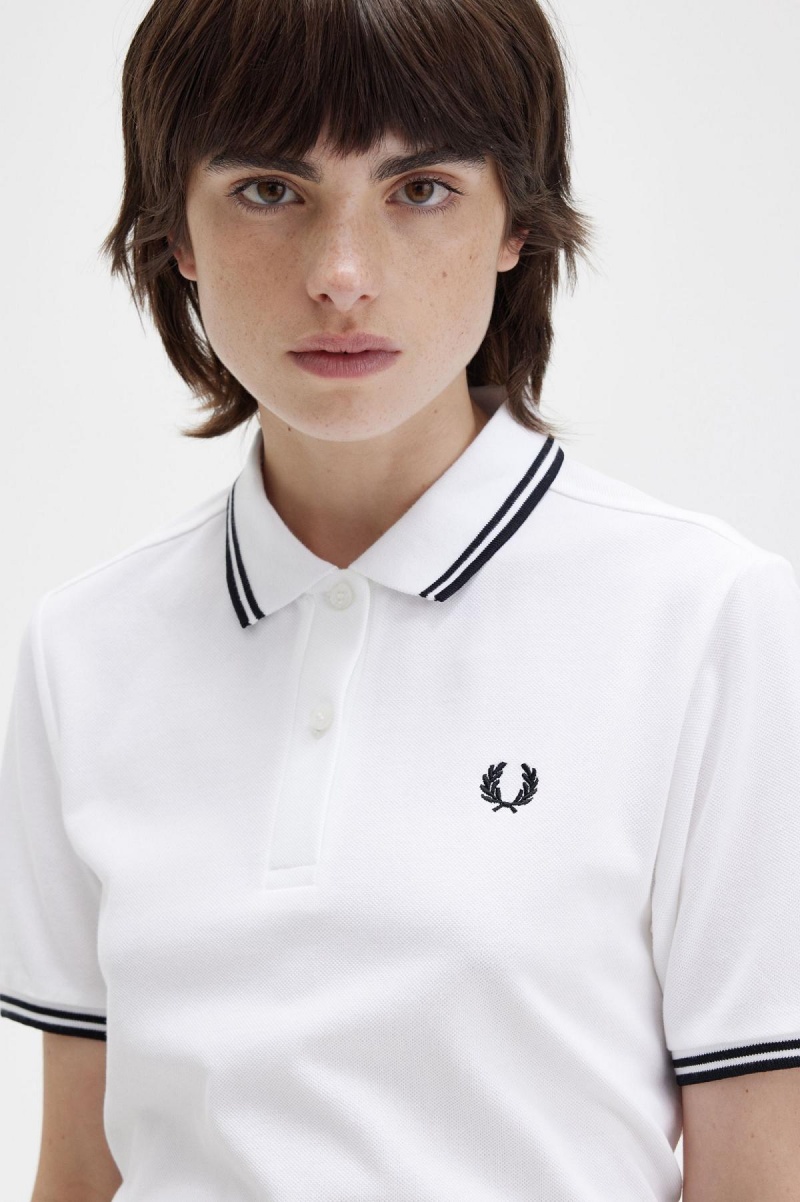 Fred Perry G3600 Fred Perry Shirt Dam Vita Svarta Svarta | SEXBR93199