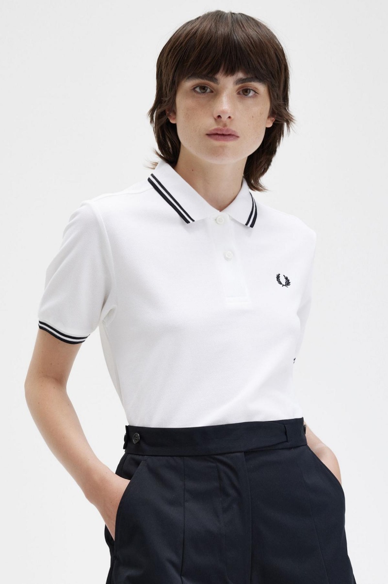 Fred Perry G3600 Fred Perry Shirt Dam Vita Svarta Svarta | SEXBR93199