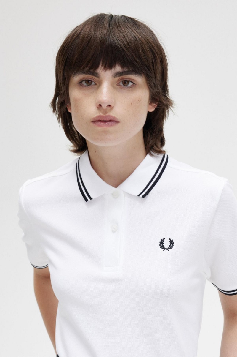 Fred Perry G3600 Fred Perry Shirt Dam Vita Svarta Svarta | SEXBR93199