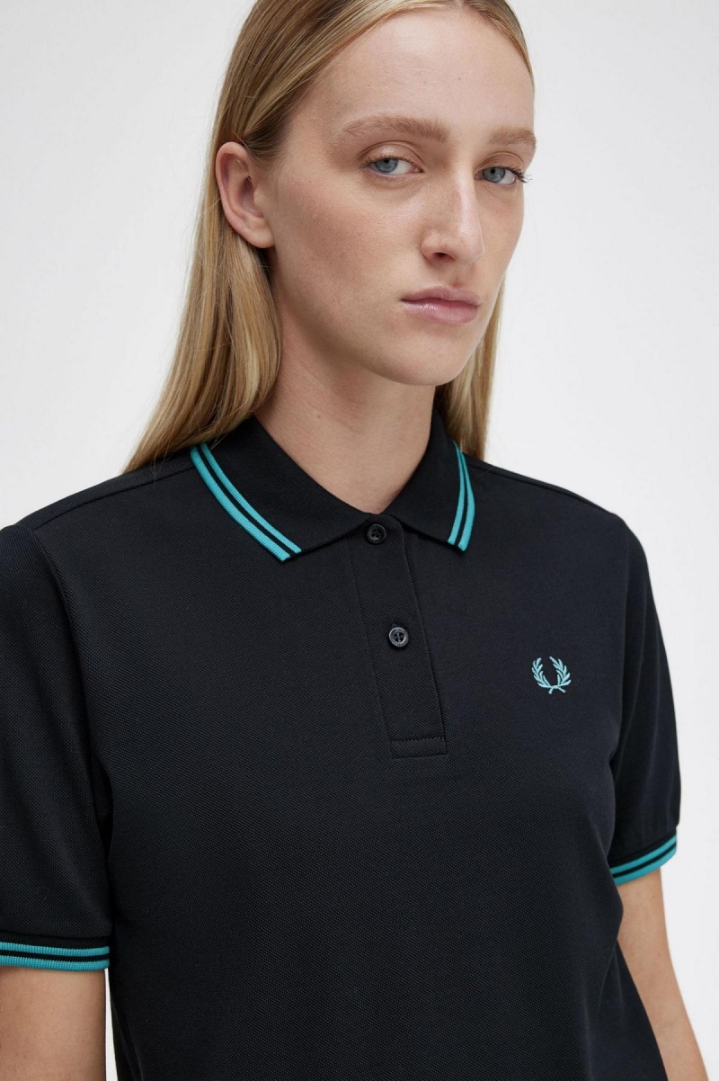 Fred Perry G3600 T-shirt Dam Svarta Mörkmintgröna Mörkmintgröna | SEZPD68350