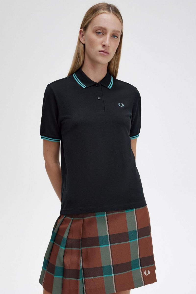 Fred Perry G3600 T-shirt Dam Svarta Mörkmintgröna Mörkmintgröna | SEZPD68350