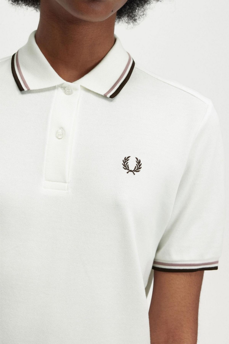 Fred Perry G3600 T-shirt Dam Vita Mörkrosa | FSEHY51169