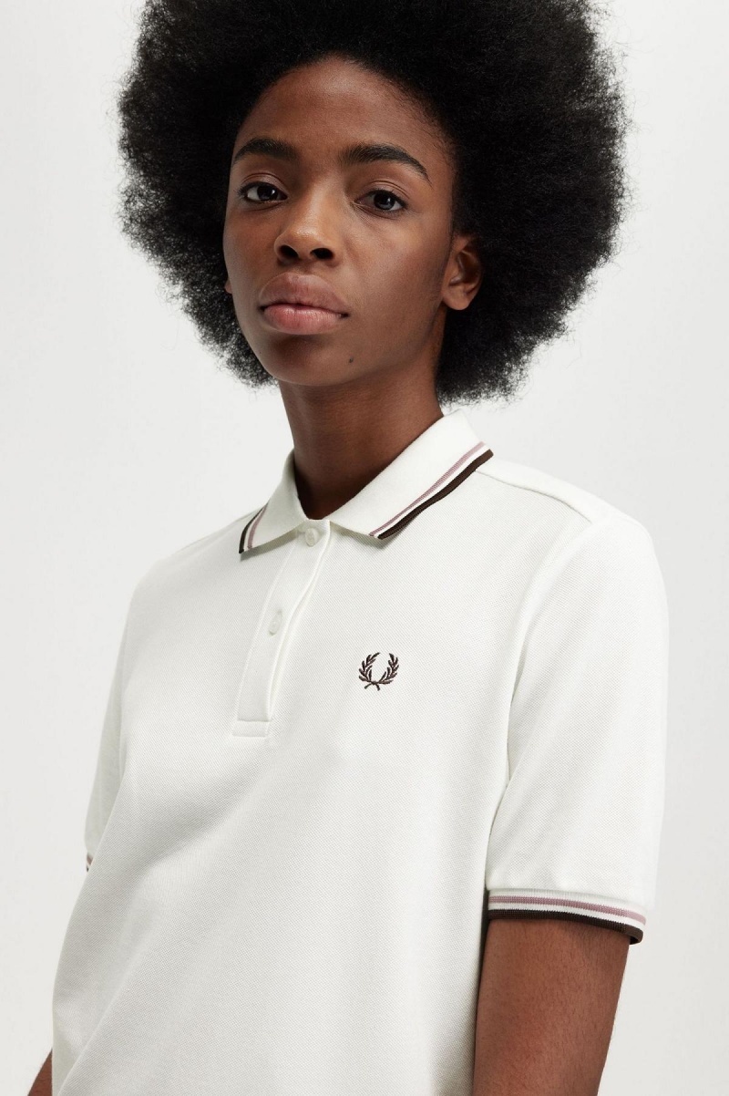 Fred Perry G3600 T-shirt Dam Vita Mörkrosa | FSEHY51169