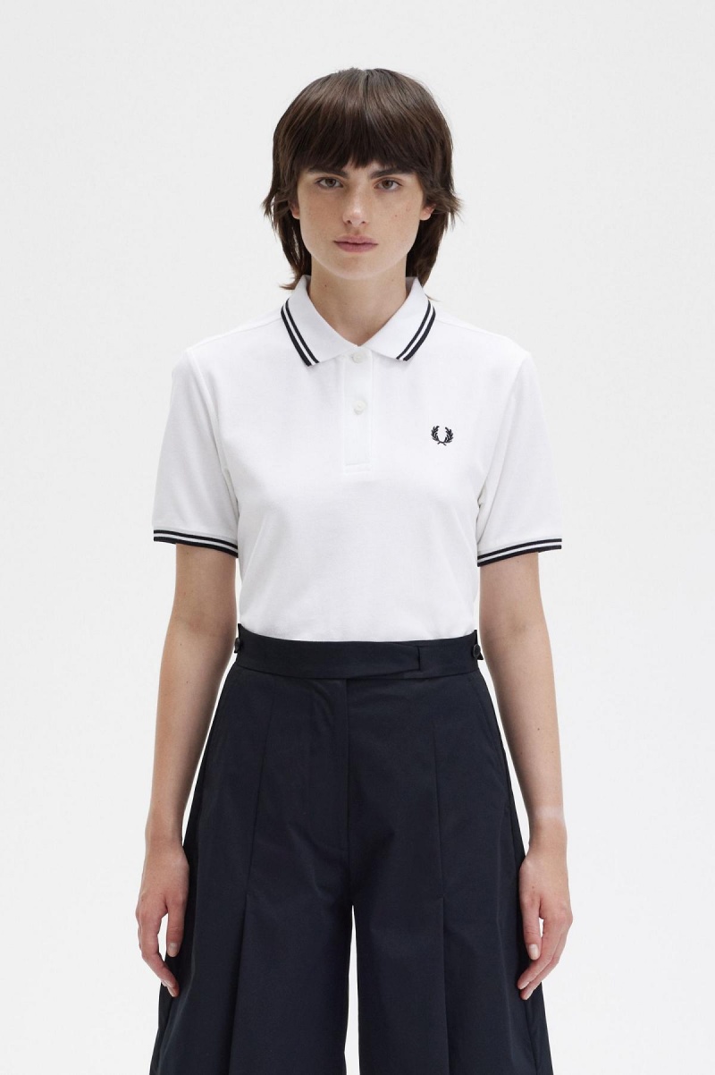 Fred Perry G3600 T-shirt Dam Vita Svarta Svarta | SEEAH77569